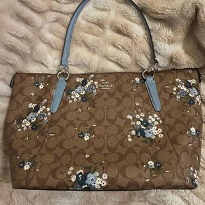 Coach Brown and Blue Shoulder Bag with Monogram Pattern